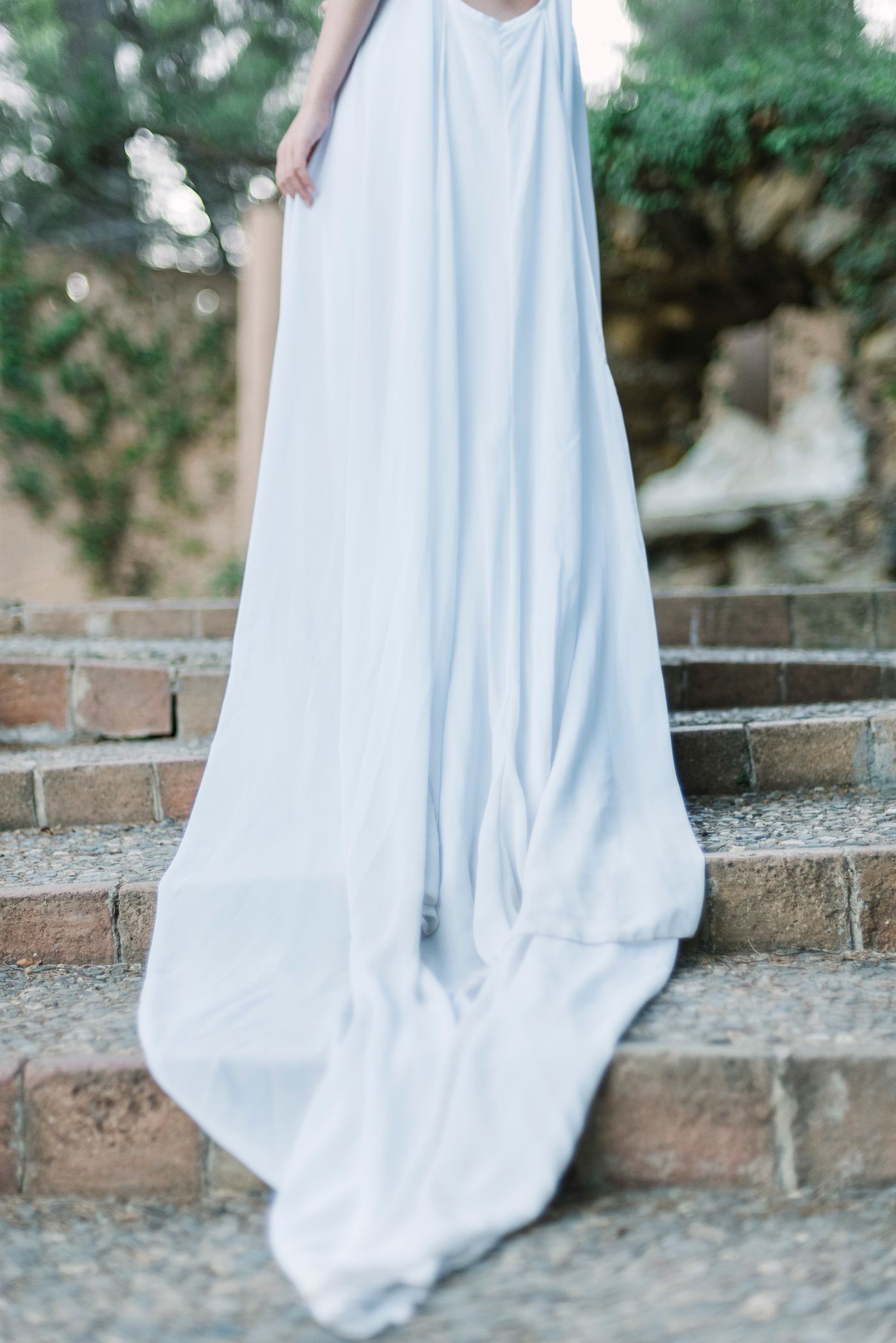 The back and train of a wedding dress