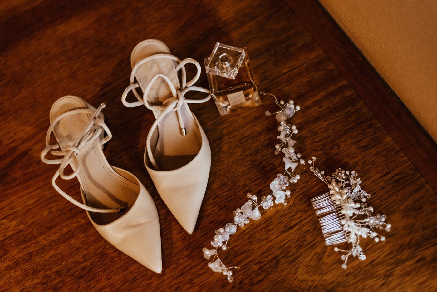 Wedding day details laid out flat
